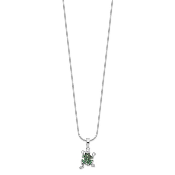 925 Sterling Silver Micro Paved Green CZ Frog Charm Pendant Necklace 18" Len - Picture 3 of 5